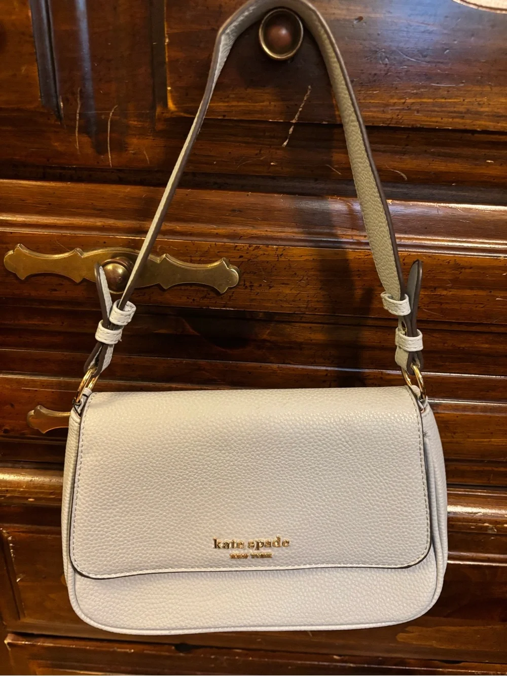 kate spade light blue Leather Shoulder Bag with Gold Logo
